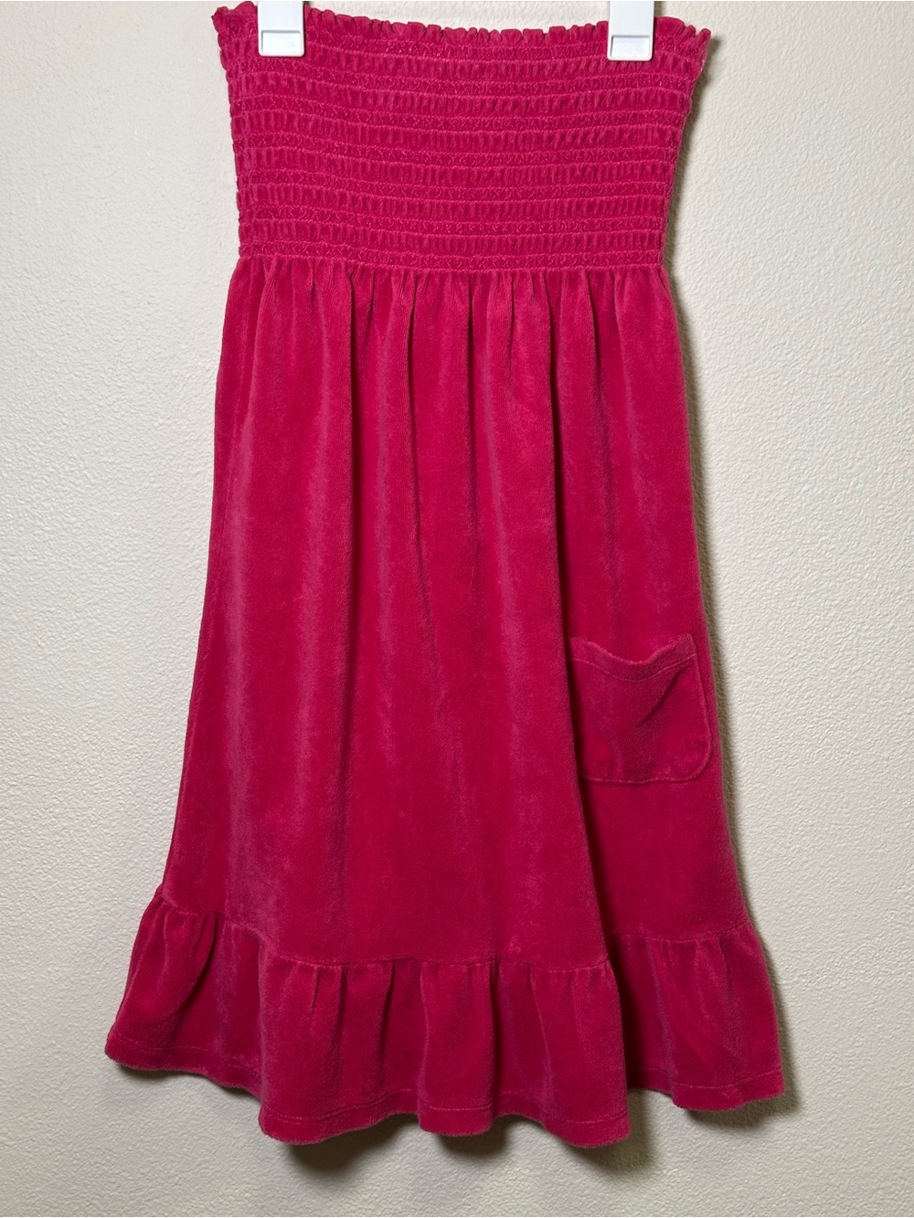 Juicy Couture Vintage smocked Waist Pink Velvet Midi dress with Pocket